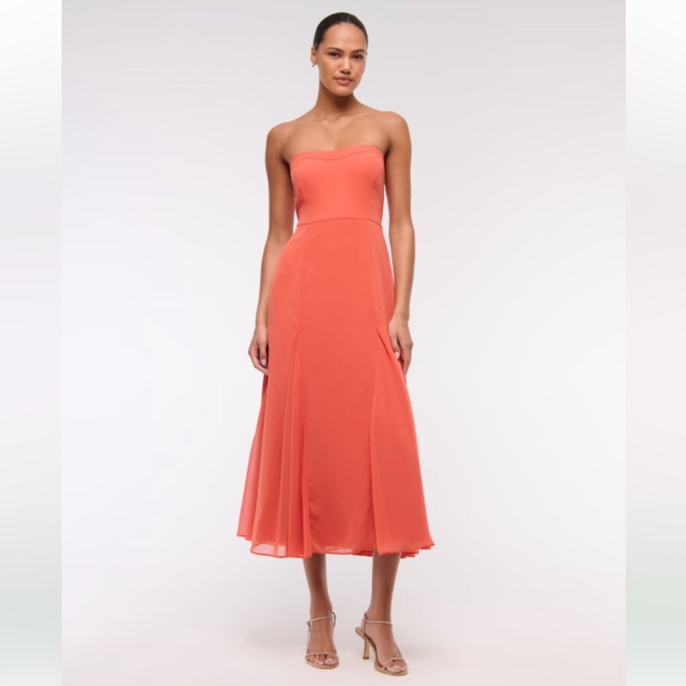 Elegant Strapless Orange Coral Dress